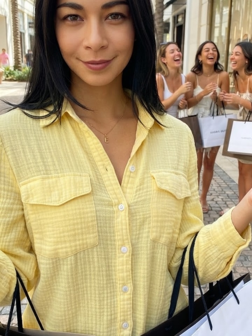 a.n.a a new approach -Very Bright Light Yellow Crinkled Gauze Button-Down Shirt